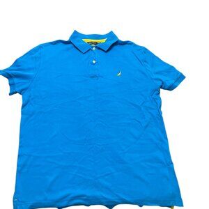 Nautica Polo Shirt Men's Size XL Blue 100% Cotton Short Sleeve Yellow Logo